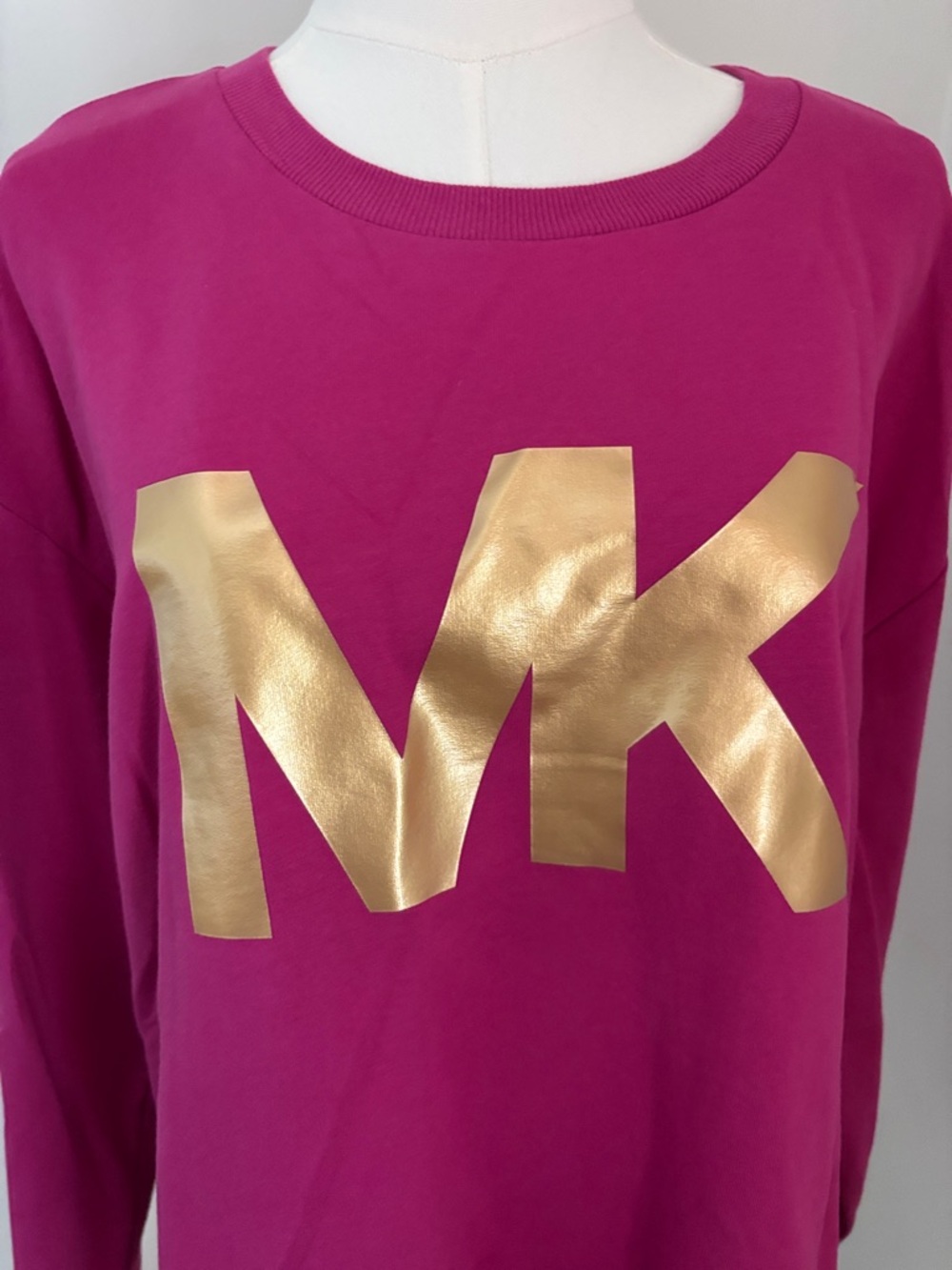 Michael Kors Hot Pink Sweatshirt with Gold MK Logo - Picture 6 of 6